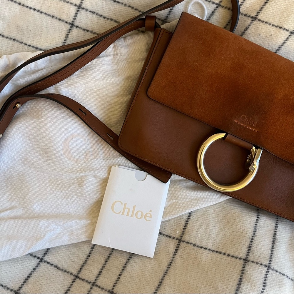CHLOE Small Faye Calfskin Shoulder Bag in Tobacco